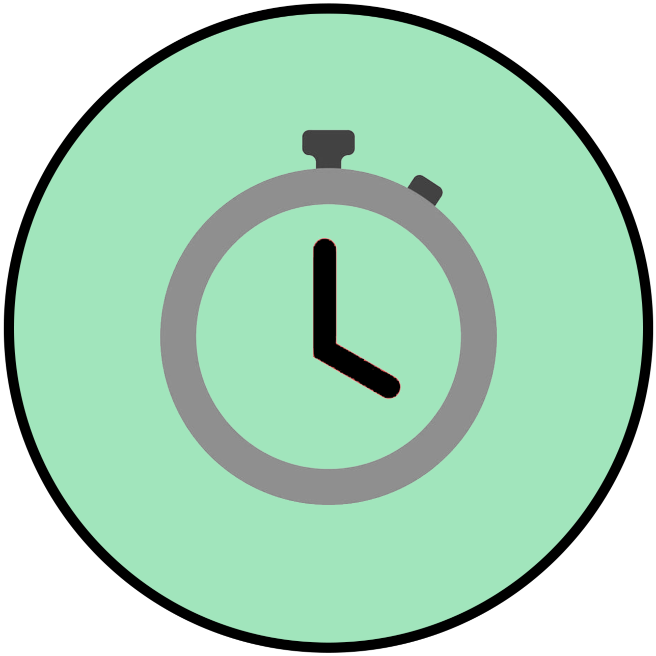 Illustration of a stopwatch with a light green background.