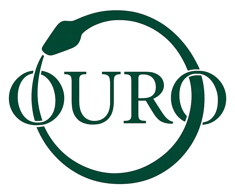 Logo with the words 'ouro' inside a circular, snake design.