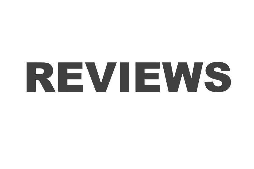 The word 'REVIEWS' in bold black letters on a white background.