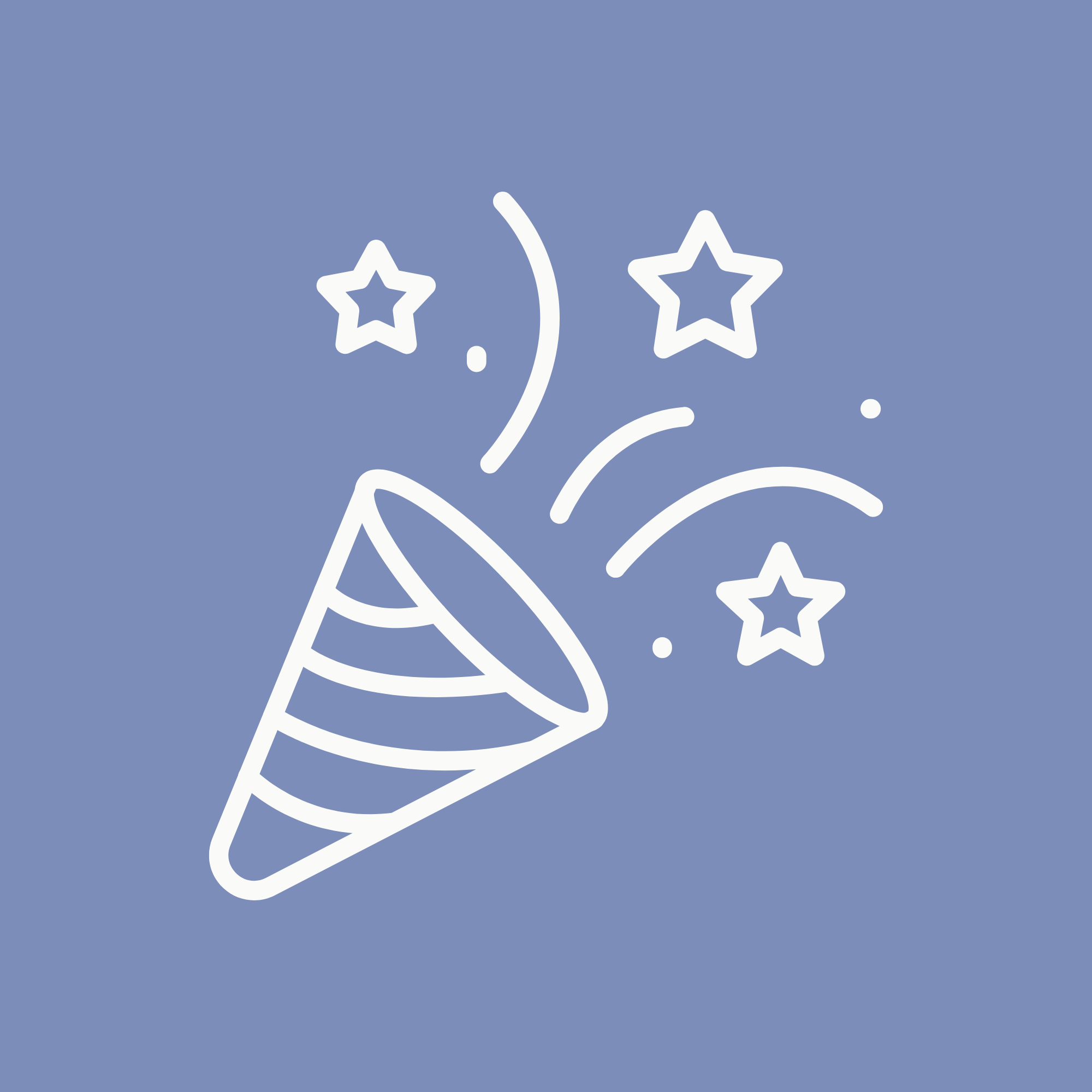 Illustration of a party popper emitting stars and confetti representing the event professionals Fuller Flow Studio helps to build lead flow and client experience systems.