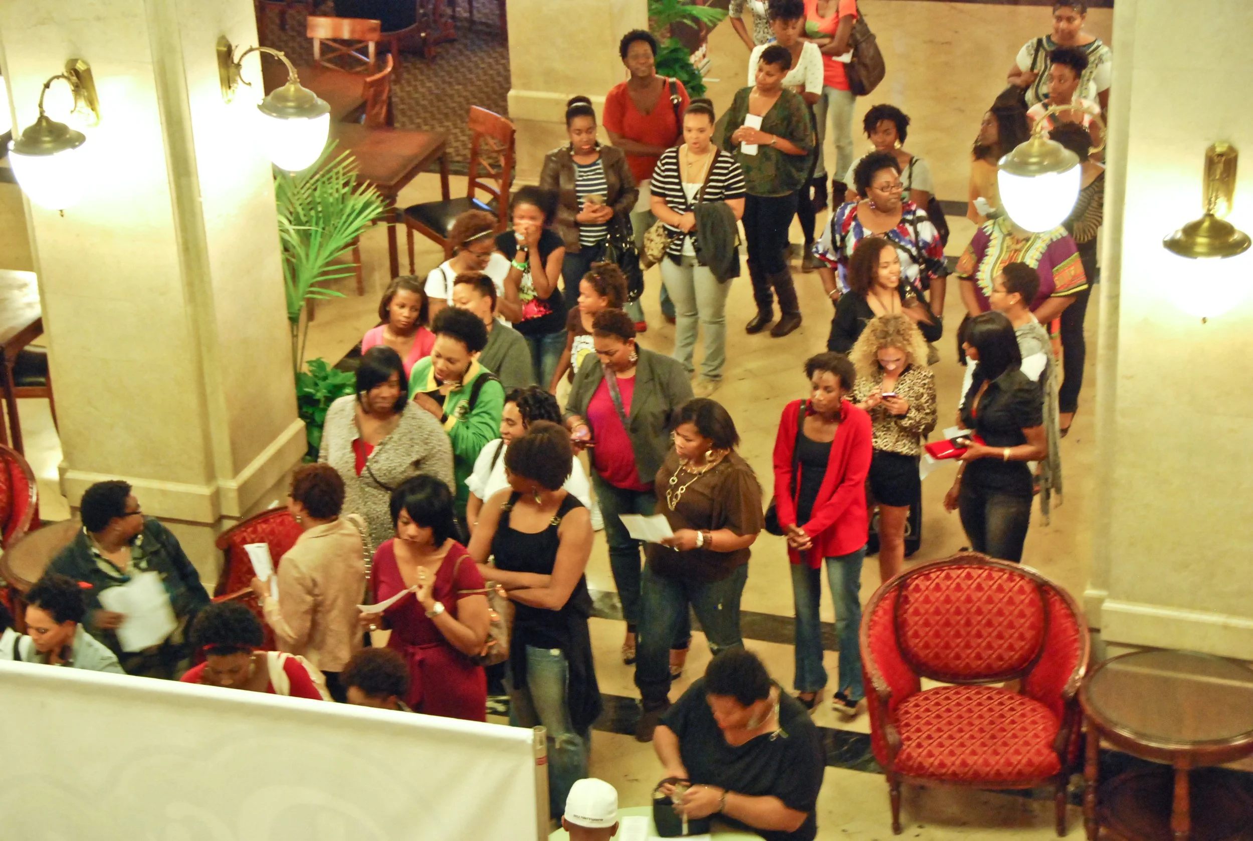Black women gathered in line to obtain tickets for Madam Tonya's Do What Comes Naturally Conference at the Rice Ballroom in Houston, Texas.