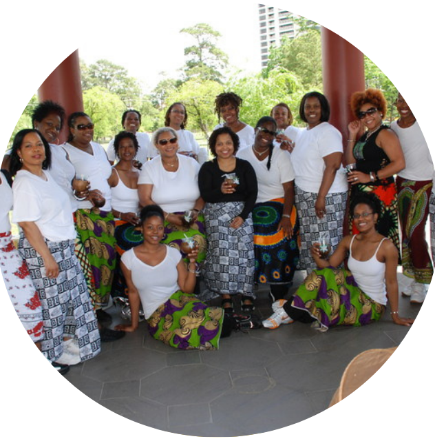 Group of Black women at Madam Tonya's Queens Collective Party in Hermann Park.