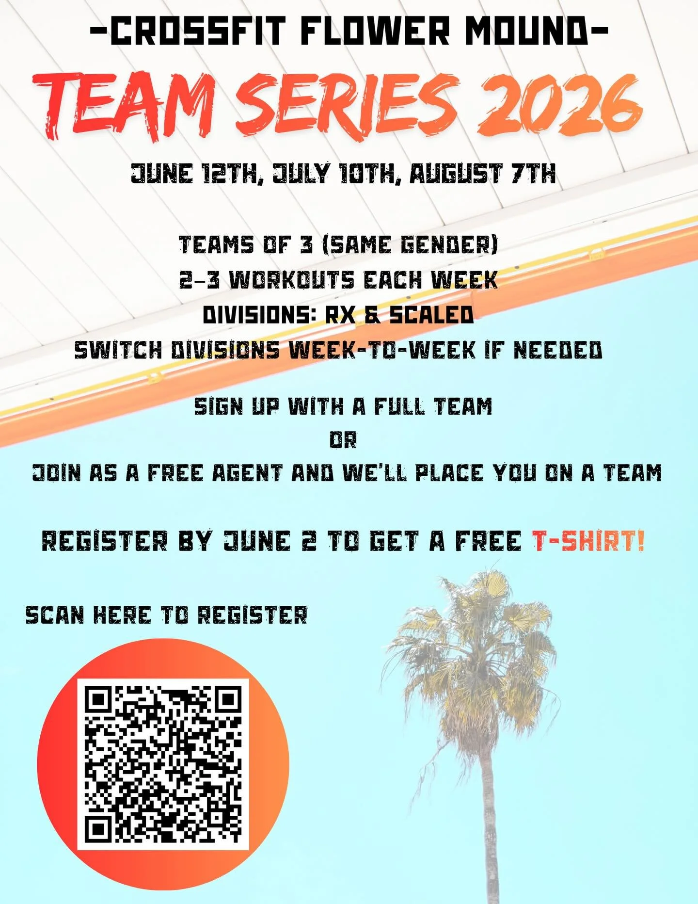 Time to get signed up for Summer Team Series!!! 

Form your own team of 3 OR add your name to the free agent list and we&rsquo;ll help form a team for you. Switch week to week from RX and Scaled and get subs as needed throughout the summer. 

This is