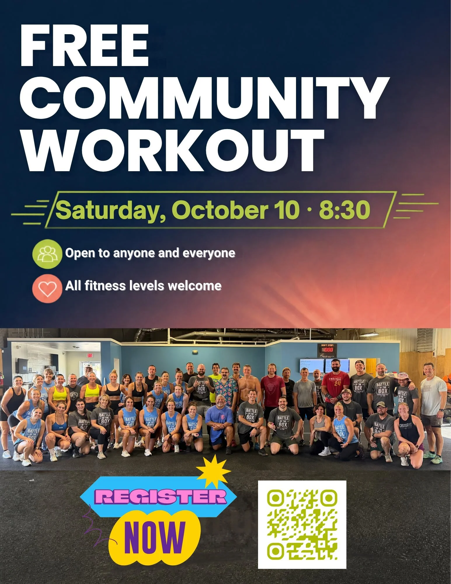 🚨Who do you know that needs to try CrossFit?🚨

Is it you? 
Is it your best friend? 
Is it your spouse? 

If you&rsquo;ve been holding out for the perfect time to prioritize your health and fitness, this is your sign. 

Join us THIS Saturday, Octobe