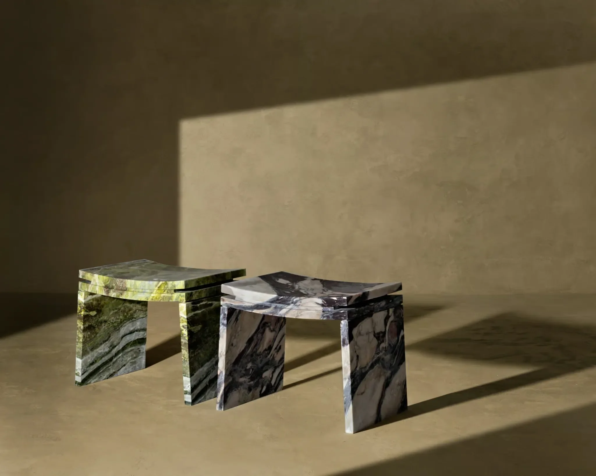 The Fantasy marble stools designed by Christophe Pillet for the Italian brand Kreoo, available through PietraCasa.