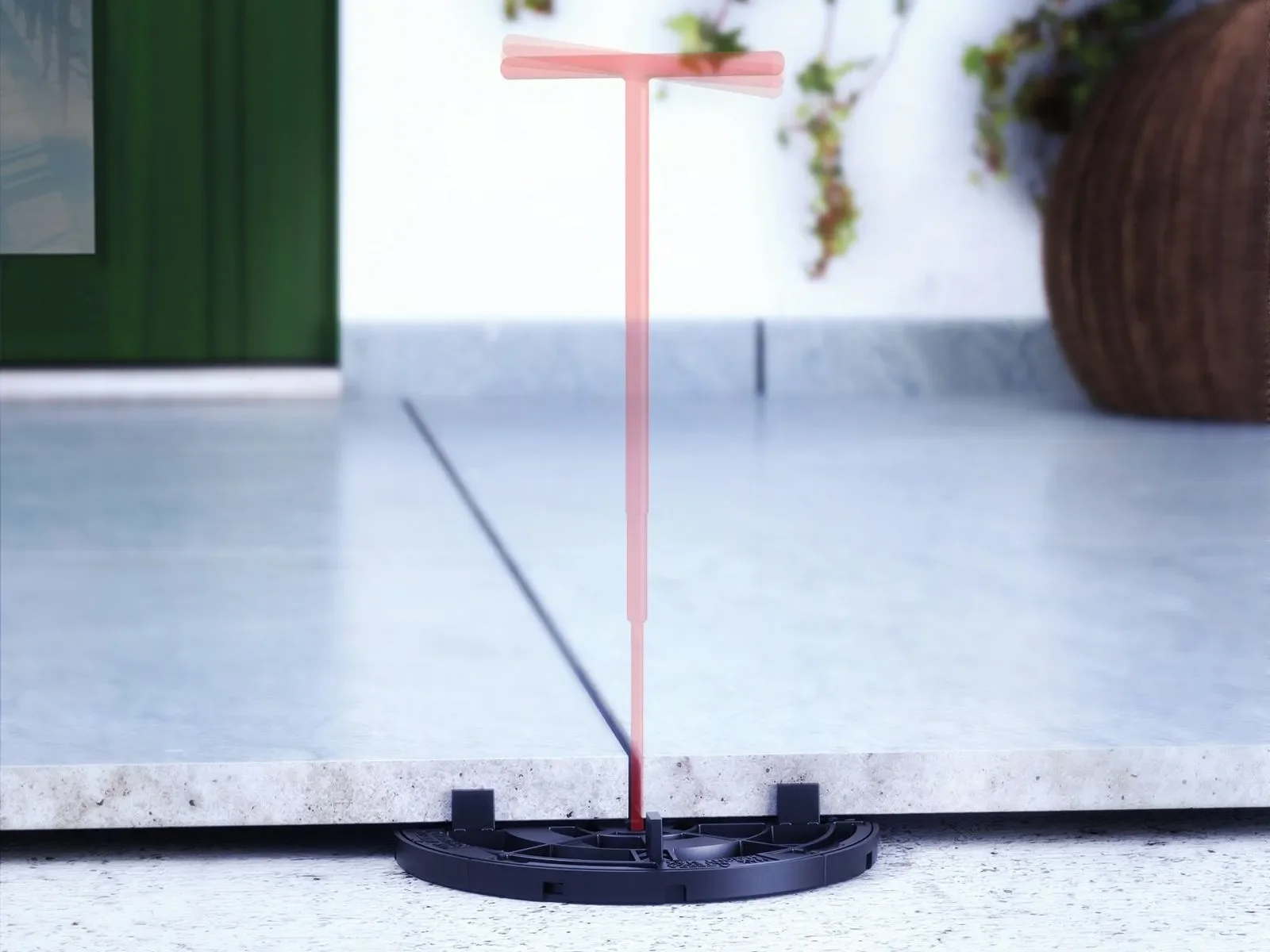 Detail view of the Eterno Ivica Star.T adjustable pedestal support for low-profile raised outdoor flooring, professionally supplied and installed by PietraCasa.