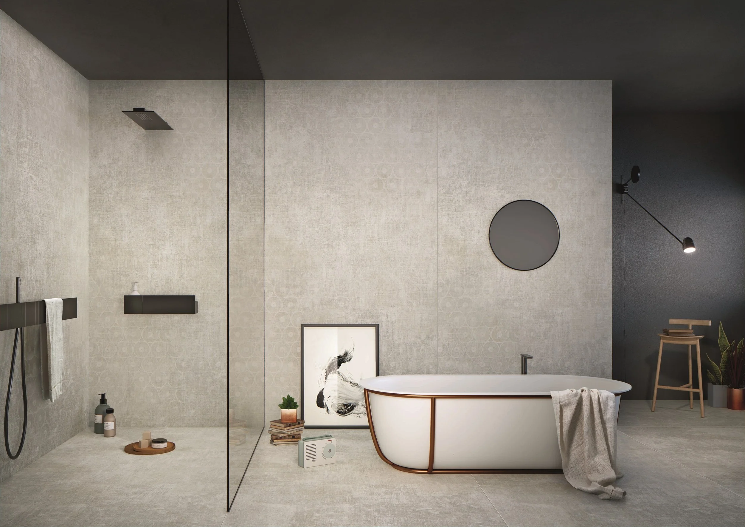 Modern bathroom setting featuring premium porcelain stoneware from the Tesori collection by CEDIT Ceramiche d'Italia, an upscale designer brand under the Florim group, supplied and installed nationwide by PietraCasa.