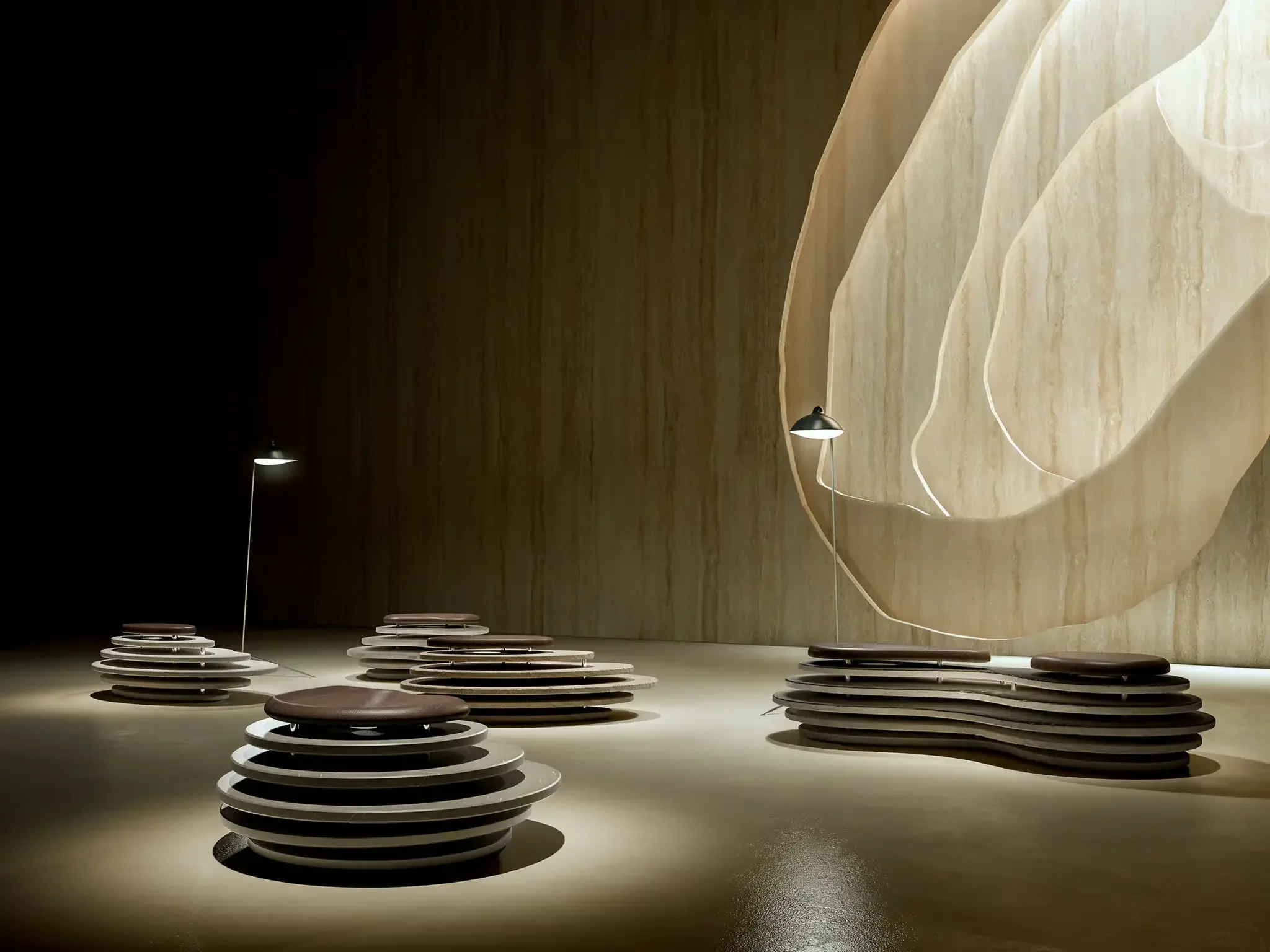 The Oasi lounge seating and tables designed by Enzo Berti for the Italian luxury brand Kreoo, available through PietraCasa.