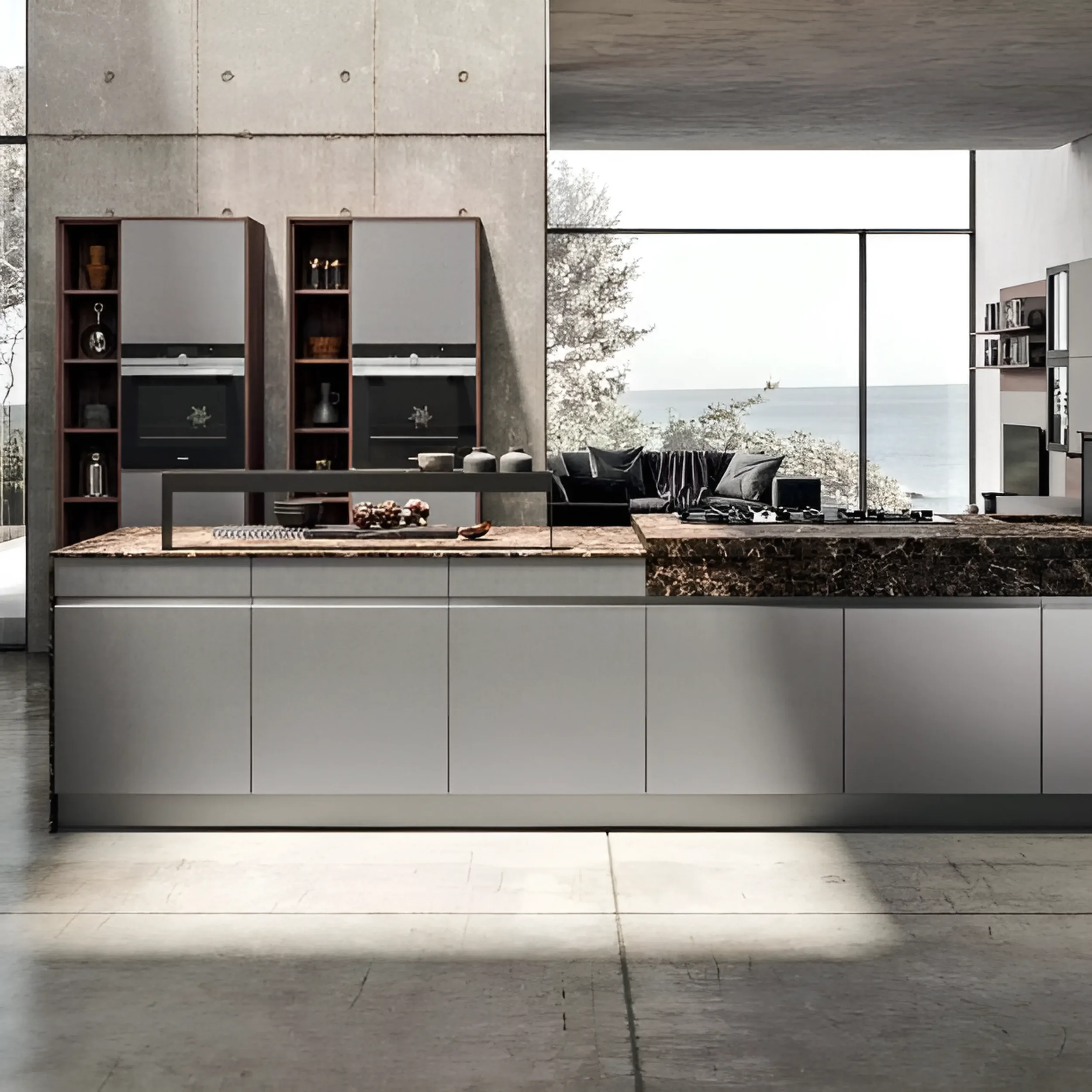 A contemporary kitchen design by Gentili Cucine featuring high-performance Laminam large-format porcelain ceramic surfaces, available through PietraCasa.