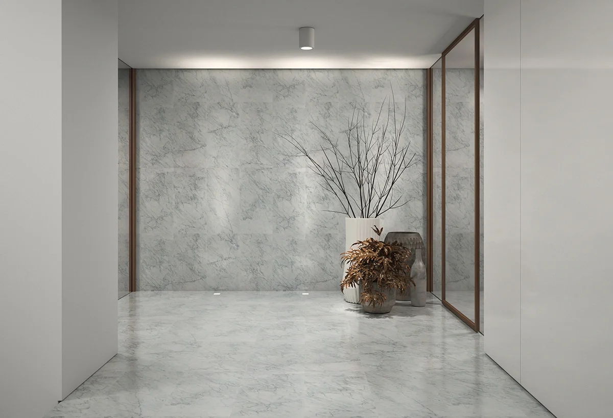 Interior highlighting luxury Italian natural marble surface solutions by Margraf, supplied by PietraCasa.