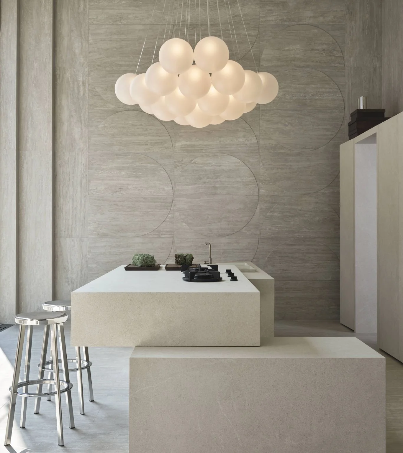 The 'The Kitchen Becomes Architecture' installation, designed by art directors Andrea Parisio & Giuseppe Pezzano for the Italgraniti Group's Italstone brand, originally presented at their Brera flagship store during Milan Design Week.