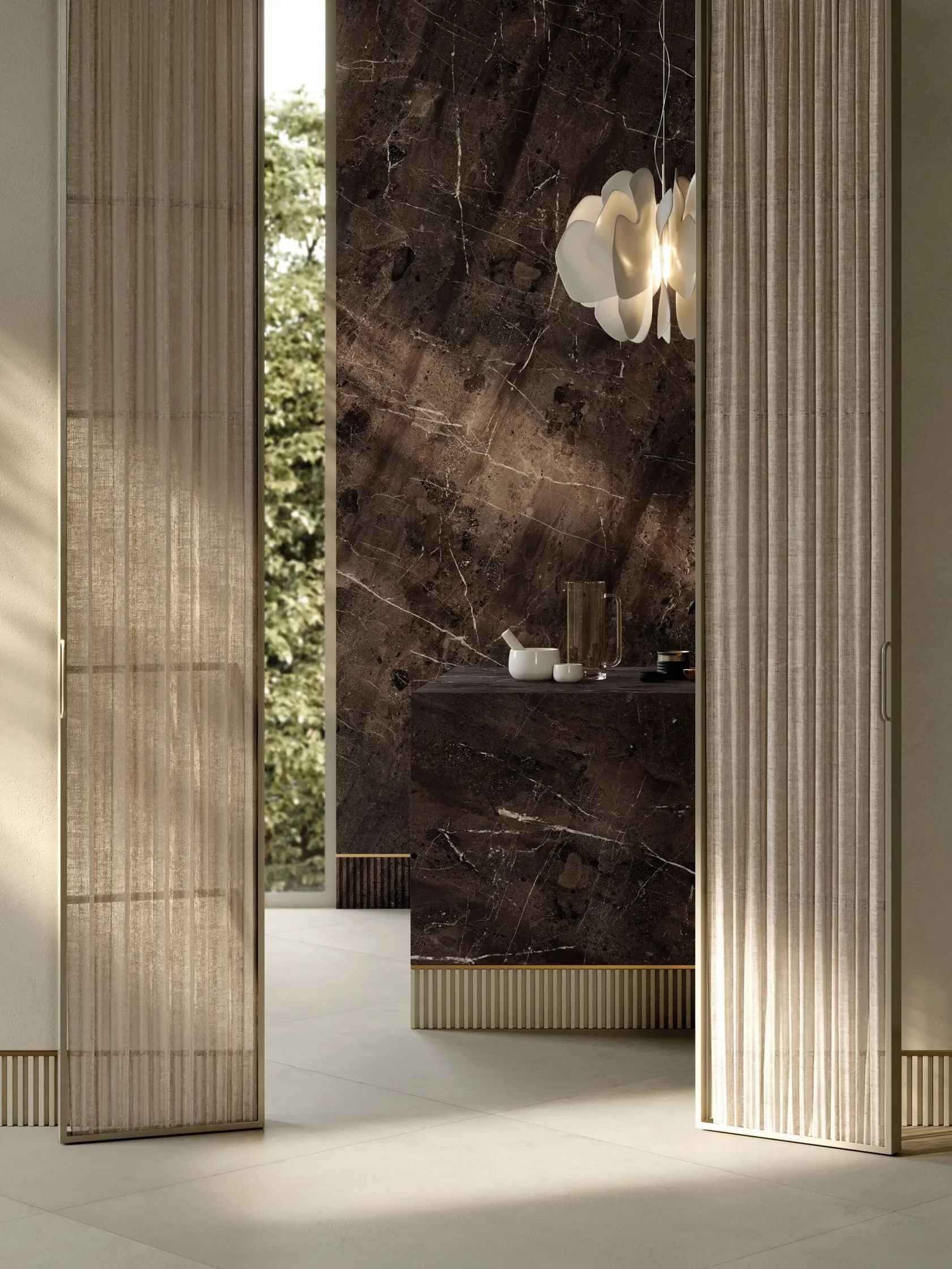 SapienStone Breccia Imperiale premium Italian porcelain slab, engineered for high-end interior applications including kitchen countertops, kitchen islands, and accent walls, supplied by PietraCasa.
