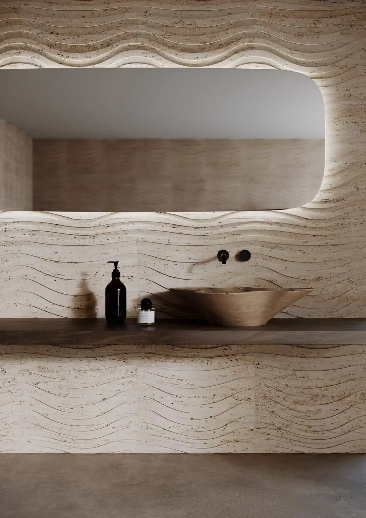 The Zen marble wall covering by the Italian brand Kreoo, designed by Marco Piva, available through PietraCasa.