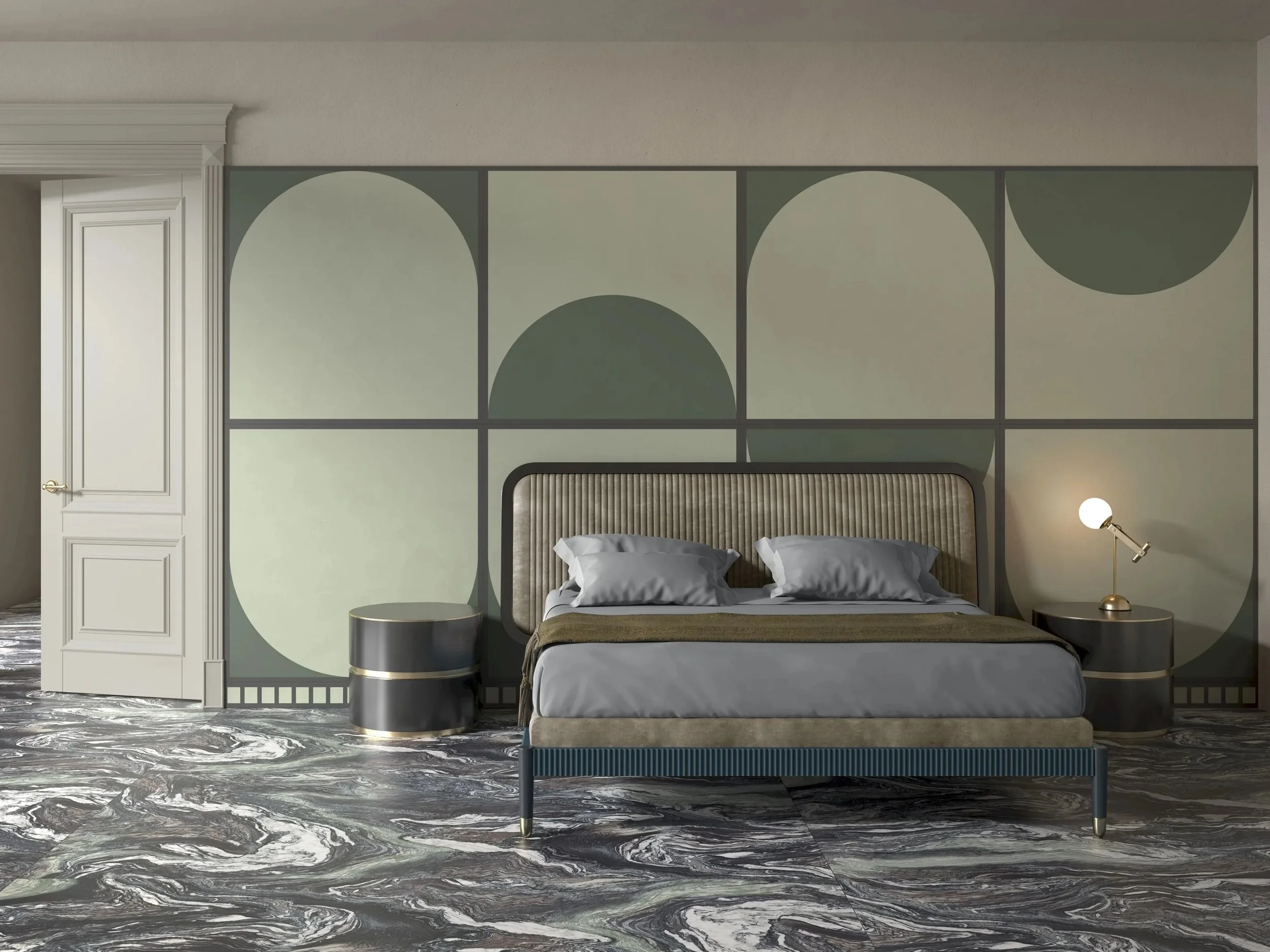 Modern bedroom interior featuring the Policroma tile collection by Cedit - Florim, designed by Cristina Celestino, supplied and installed nationwide by PietraCasa