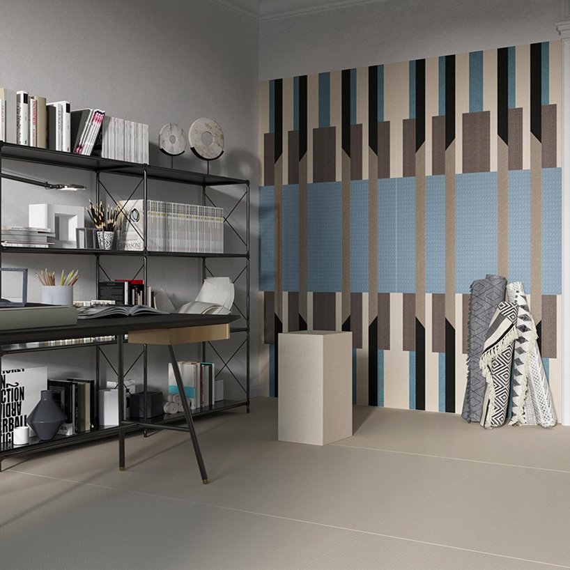 Modern home office setting featuring large porcelain stoneware slabs from the Chimera collection by CEDIT - Ceramiche d'Italia, supplied and installed nationwide by PietraCasa.