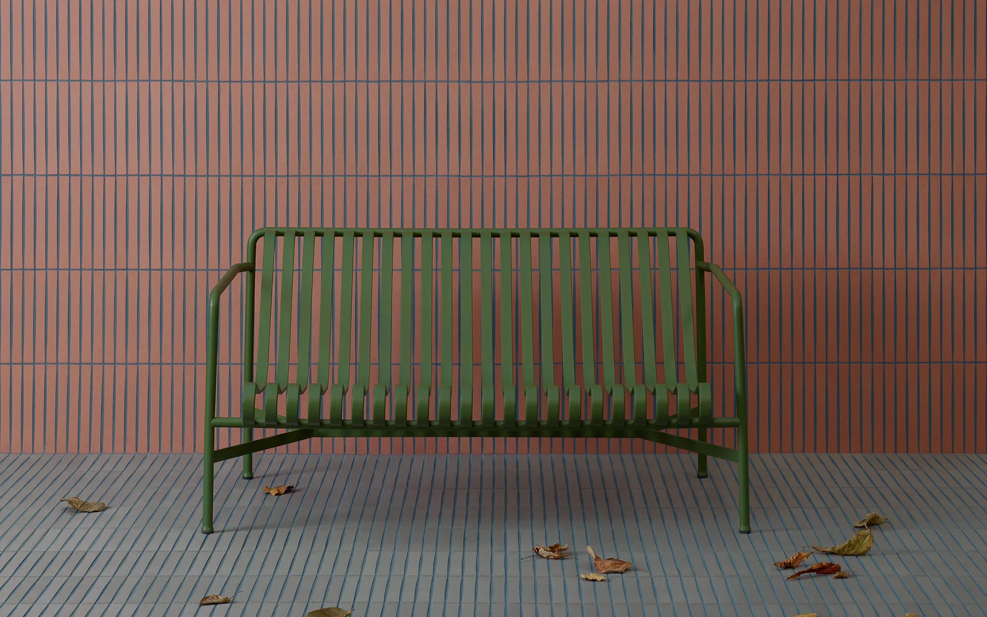 Mutina Osso & Bottone tile collection by Ronan Bouroullec, featuring terracotta rectangular wall tiles and blue floor tiles, supplied by PietraCasa for luxury South Coast projects