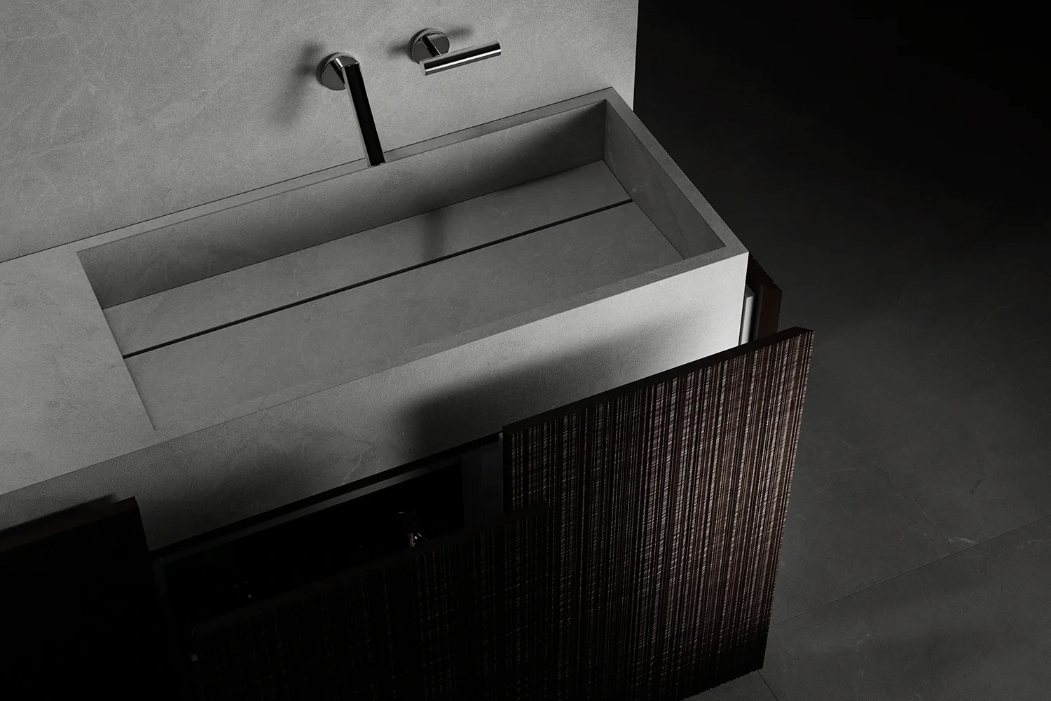 The sleek, minimalist G.19 model sink by the Spanish manufacturer Living Ceramics, available through PietraCasa.