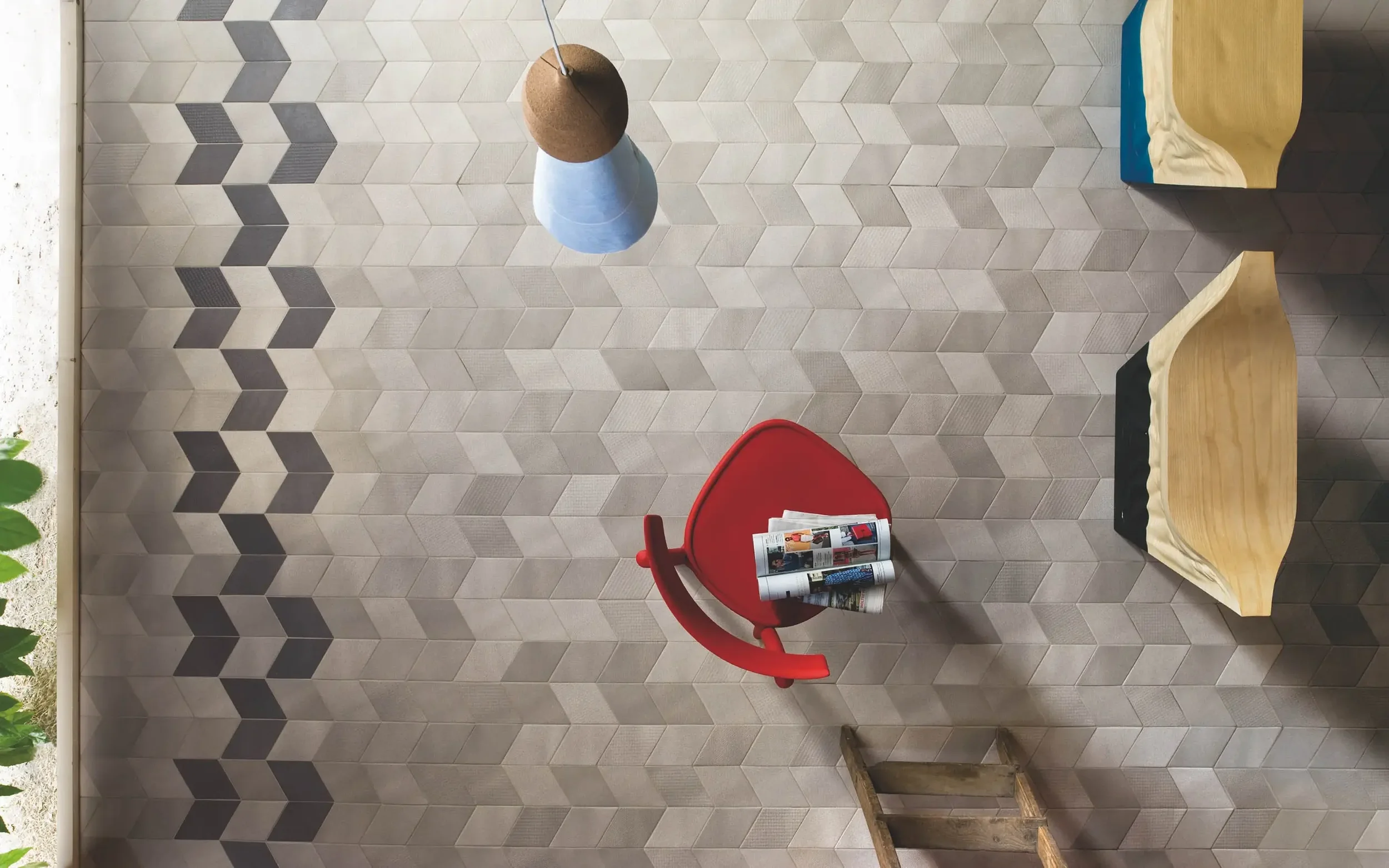 Flooring installation featuring the Mutina Tex ceramic tile collection, designed by Raw Edges, inspired by knitted textile textures, available through PietraCasa.