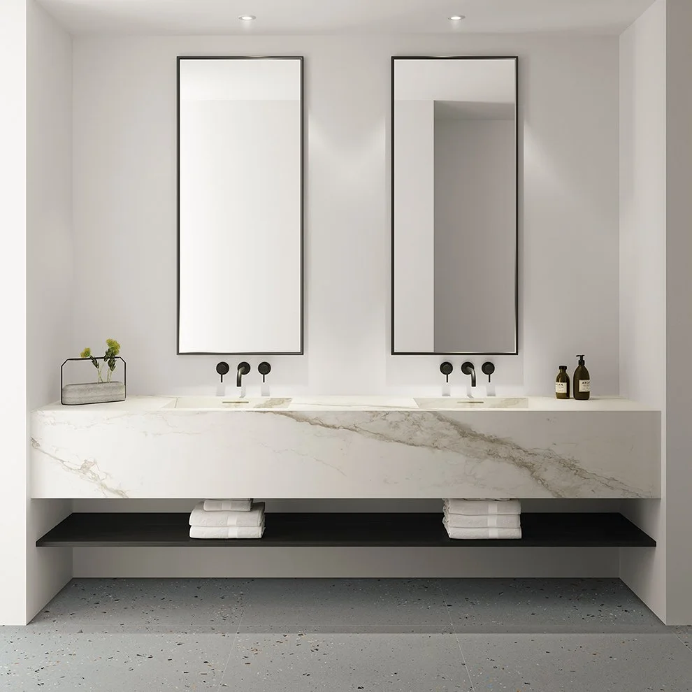 Sophisticated kitchen design featuring the Inalco Umbra iTOP collection, a dark brown, bush-hammered porcelain surface inspired by Brazilian natural stone, exclusively distributed in the UK by PietraCasa.