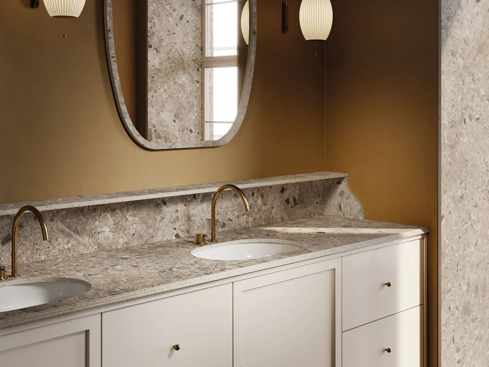 Premium SapienStone Ceppo Varese porcelain surface, featuring a classic Italian stone-effect finish with a distinct conglomerate texture, supplied by PietraCasa.