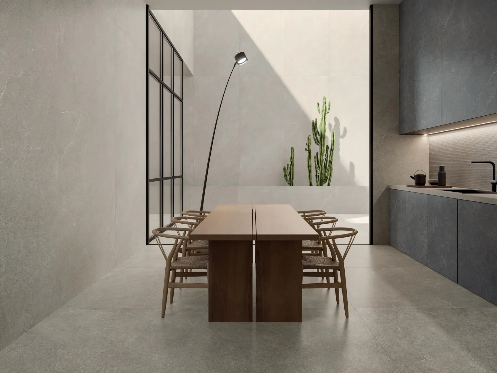 Modern interior space showcasing the soft, realistic sedimentary stone texture of the Limestone Collection by Impronta, supplied by PietraCasa.