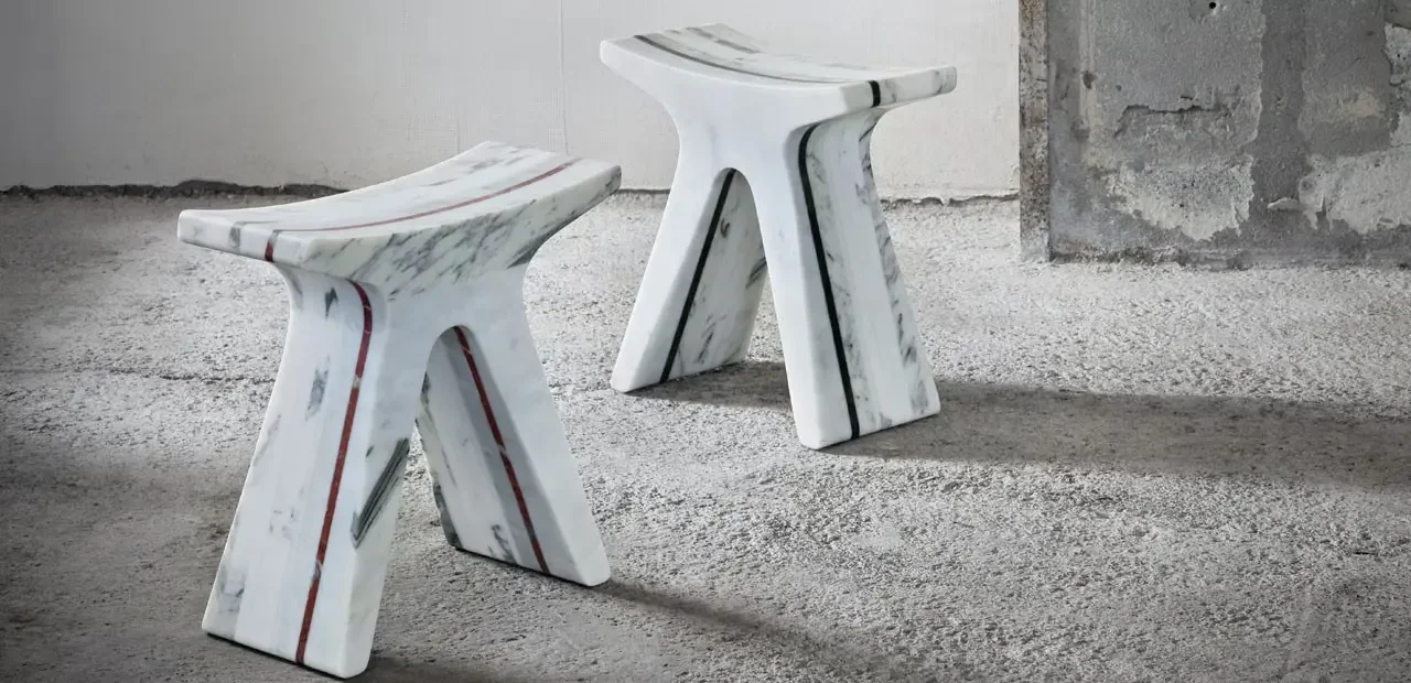 Pigreco Stools designed by Francesco Meda for the Italian manufacturer Luce di Carrara, available through PietraCasa.