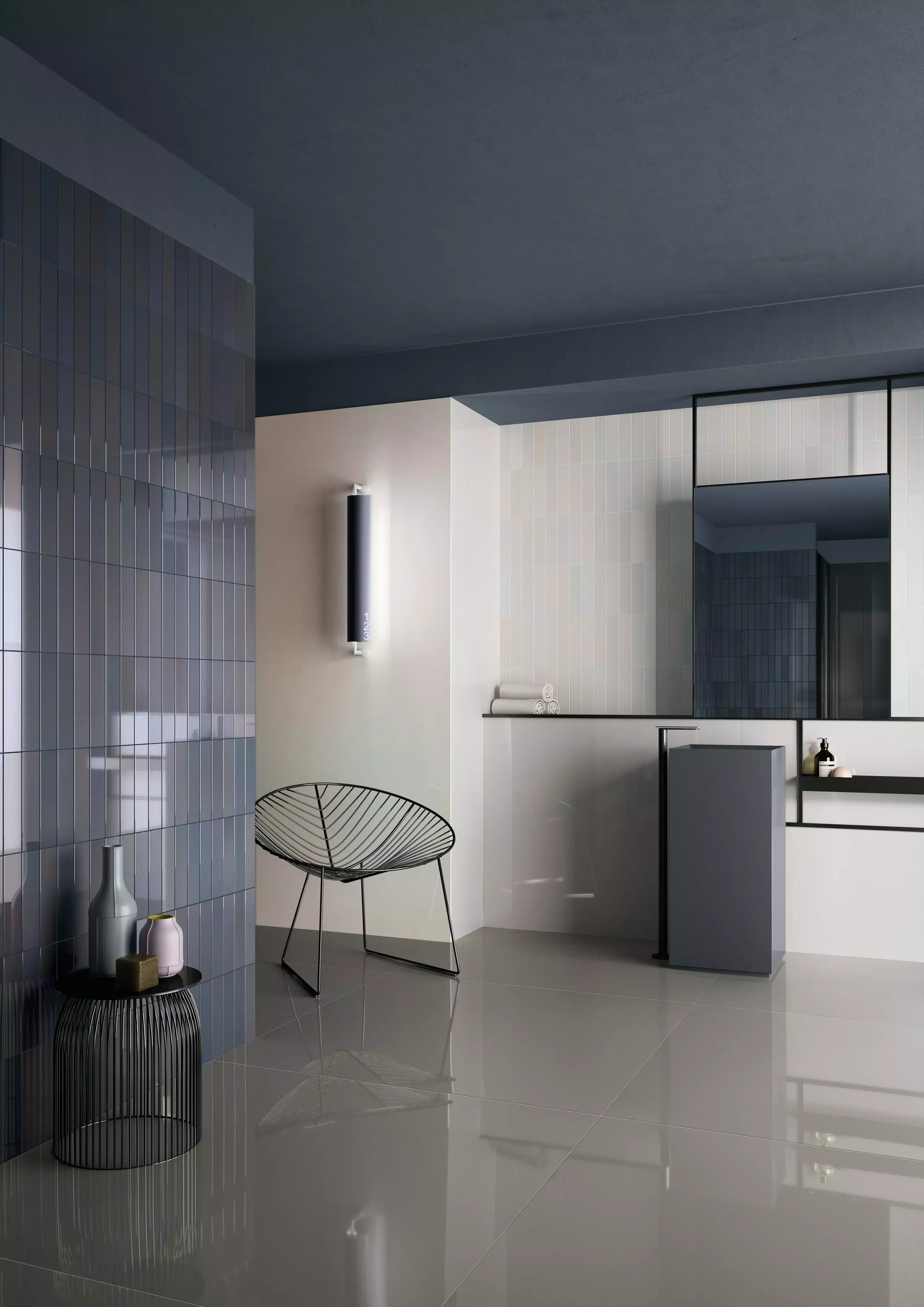 Luxury bathroom setting featuring the sophisticated Cromatica collection by Cedit - Ceramiche d'Italia, developed in collaboration with Formafantasma, supplied and installed nationwide by PietraCasa.