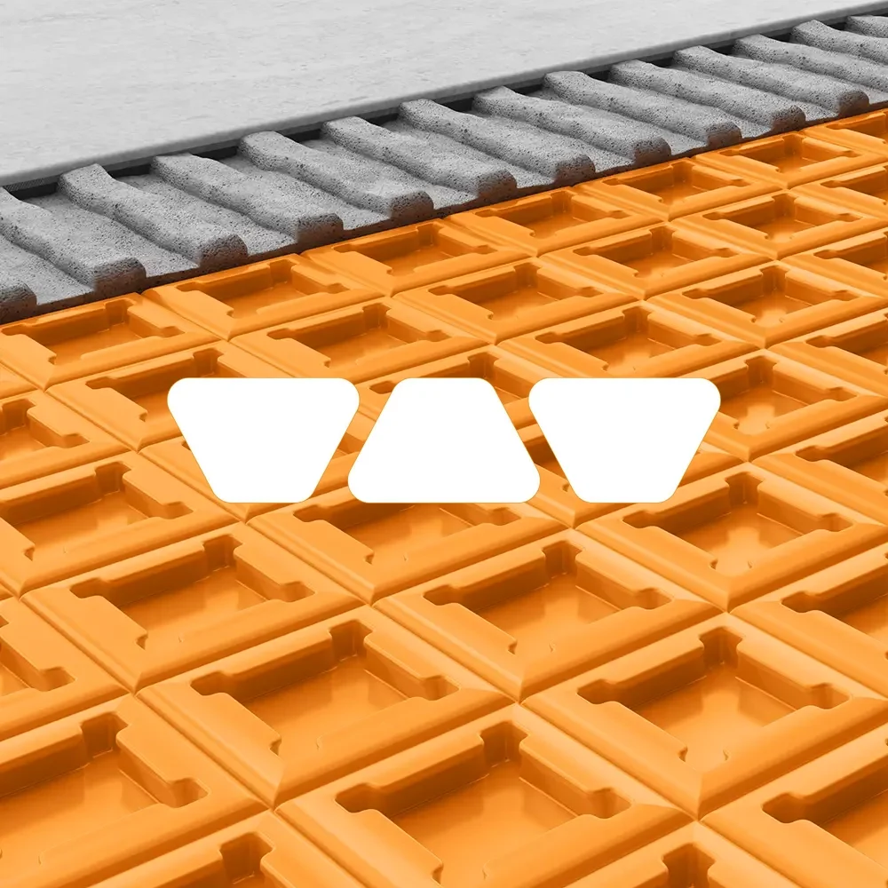 Schlüter-Systems orange Ditra uncoupling membrane installation for underfloor tile support, provided by PietraCasa.