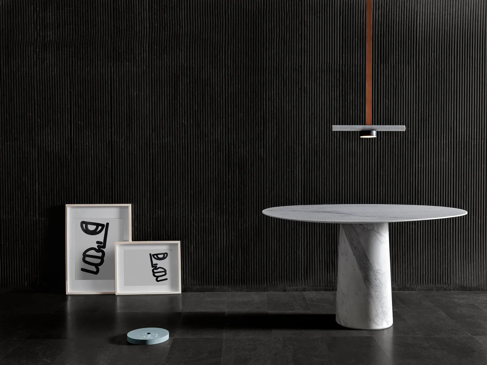 The Solid Pattern marble table by Luce di Carrara, crafted using advanced CNC-milling to achieve its distinct texture, available through PietraCasa