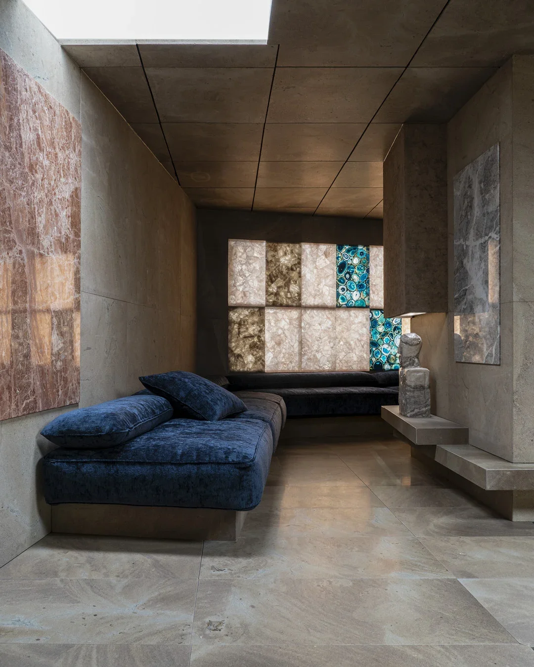 La Casa di Marmo installation by architect Hannes Peer for Margraf, exhibited at Milan Design Week at Spazio Cernaia, featuring monolithic natural stone, supplied by PietraCasa.