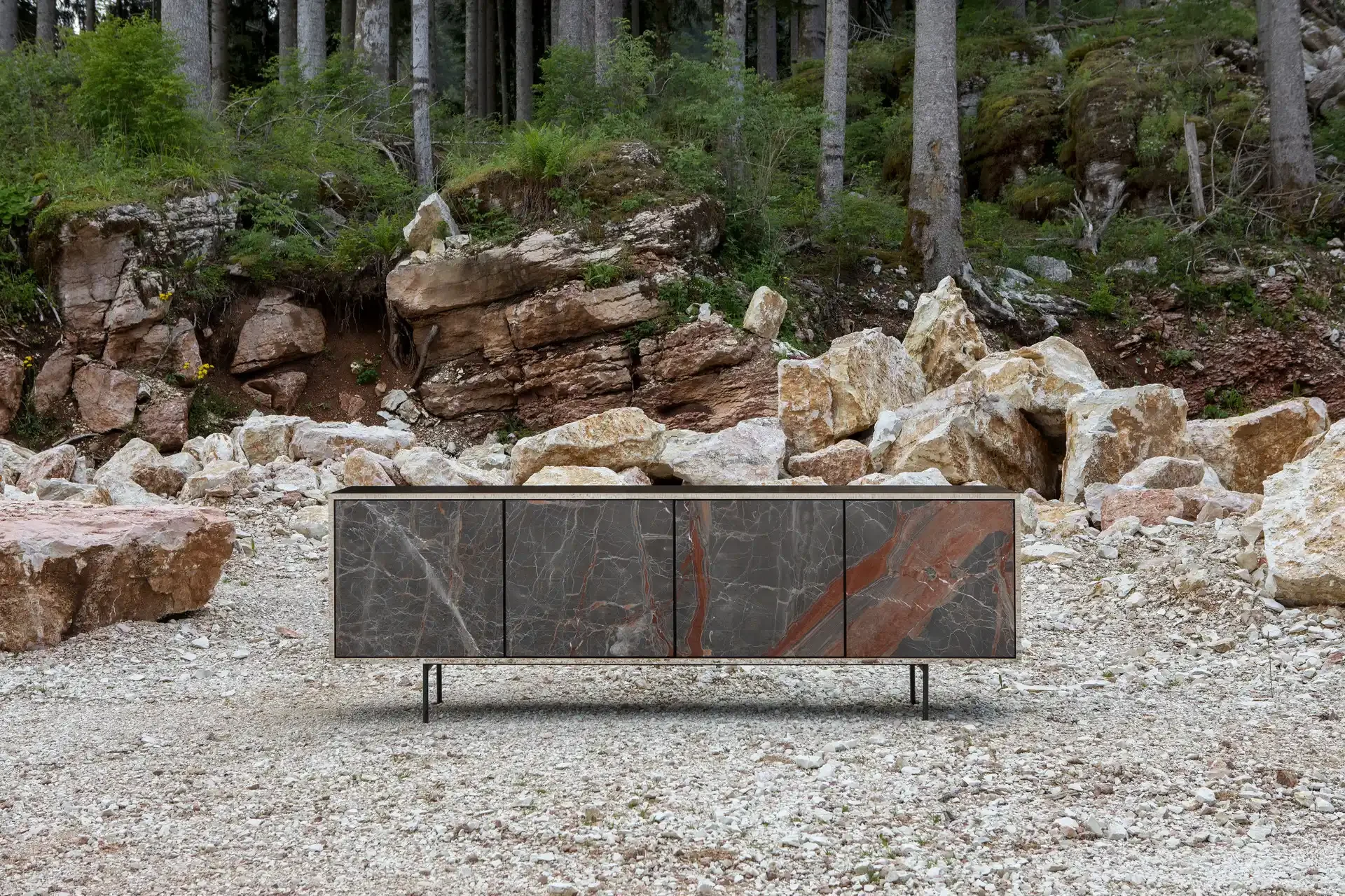 The BEYOND Sideboard by Tonin Casa, featuring custom-processed luxury marble from Margraf, expertly supplied by PietraCasa.