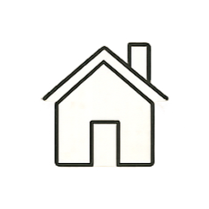 Simple black and white outline of a house with a chimney.