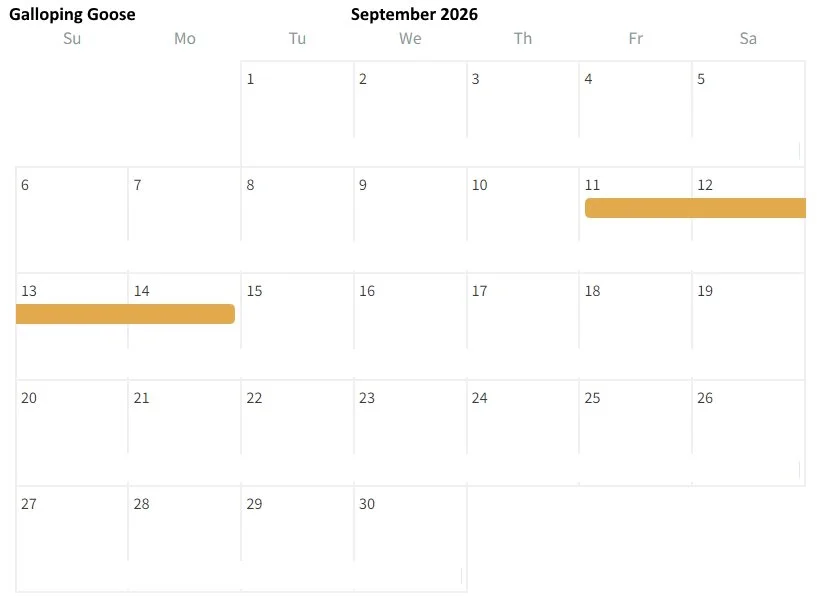 September 2026 calendar with events marked on the 11th to 14th. The event spans from September 11th to 12th and another from September 13th to 14th.