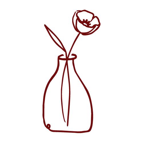 Simple line drawing of a flower in a vase.