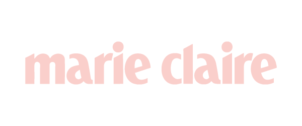 Text logo reading 'marie claire' in light pink on a black background.