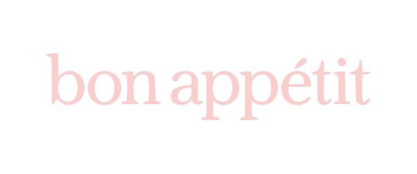 Text reads 'bon appétit' in pink on a black background.