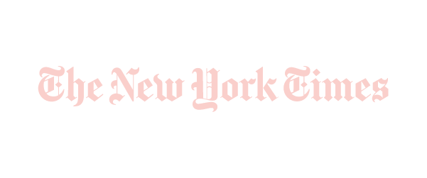 The New York Times logo in pink with black background.