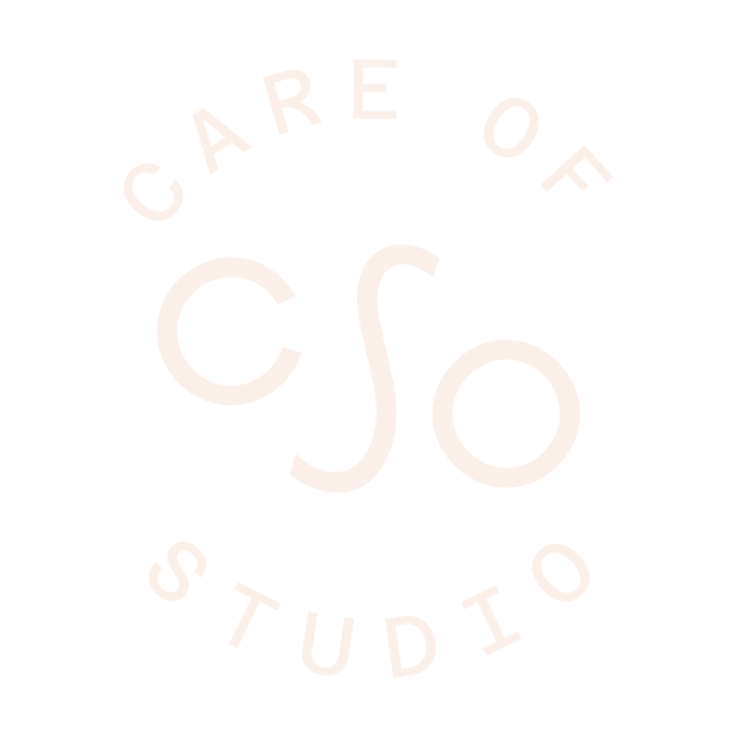 Logo for Care of So Studio featuring stylized text 'CSO' surrounded by the words 'Care of' above and 'Studio' below on a black background.