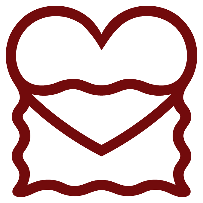 A red outline of a heart with a wavy border inside a square frame.