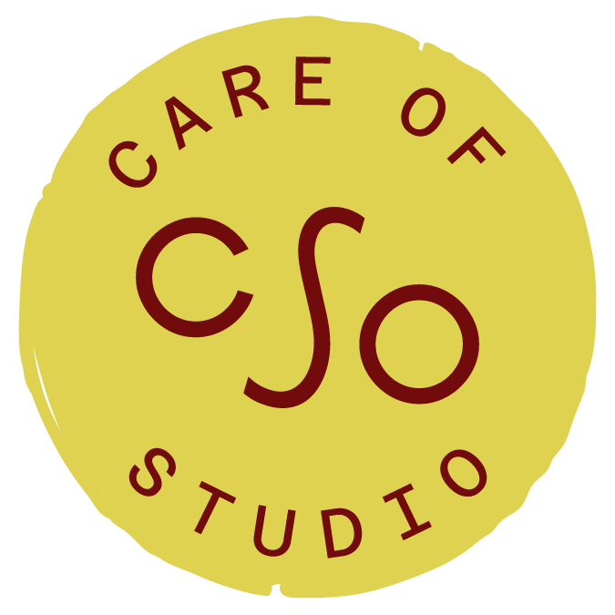 Yellow circular logo with red text that reads 'Care of CSO Studio'.