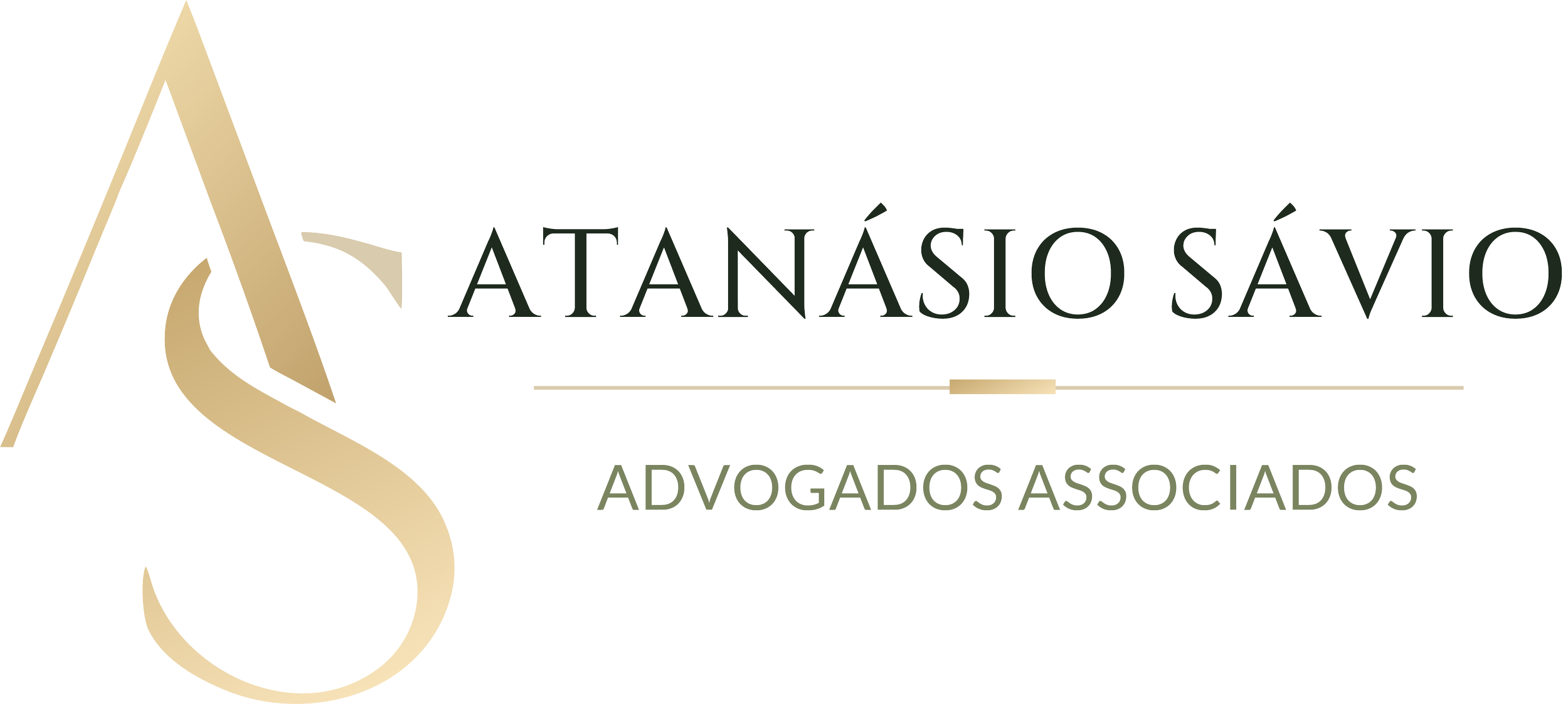 Logotipo do escritório de advocacia Atanásio Sávio Advogados Associados com detalhes em dourado e verde.