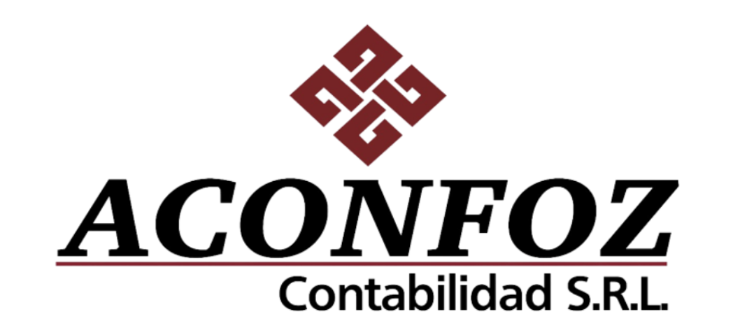 Logo da empresa ACONFOZ Contabilidade S.R.L., com símbolo geométrico colorido acima do nome.
