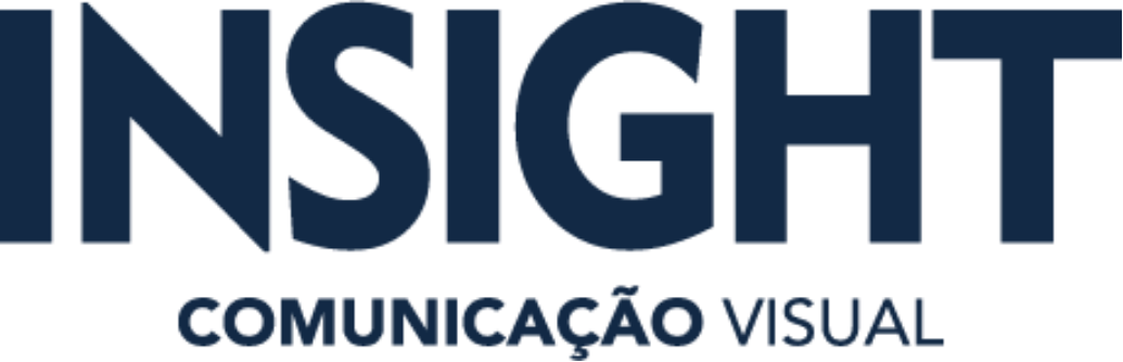 Logotipo com a palavra 'INSIGHT' em letras grandes e a frase 'COMUNICAÇÃO VISUAL' abaixo, tudo em cores azul escuro.