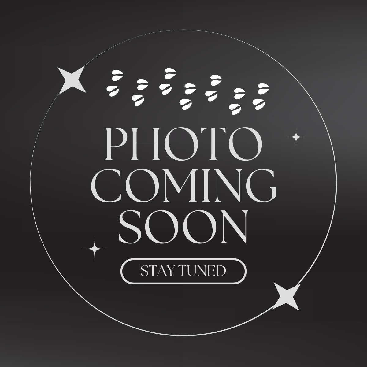 Placeholder image with text 'Photo coming soon' on a dark background, surrounded by star-like decorations.