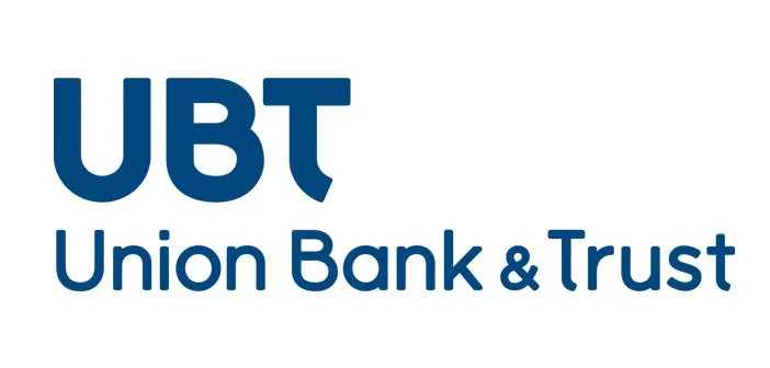 UBT Union Bank & Trust logo in blue text on white background.