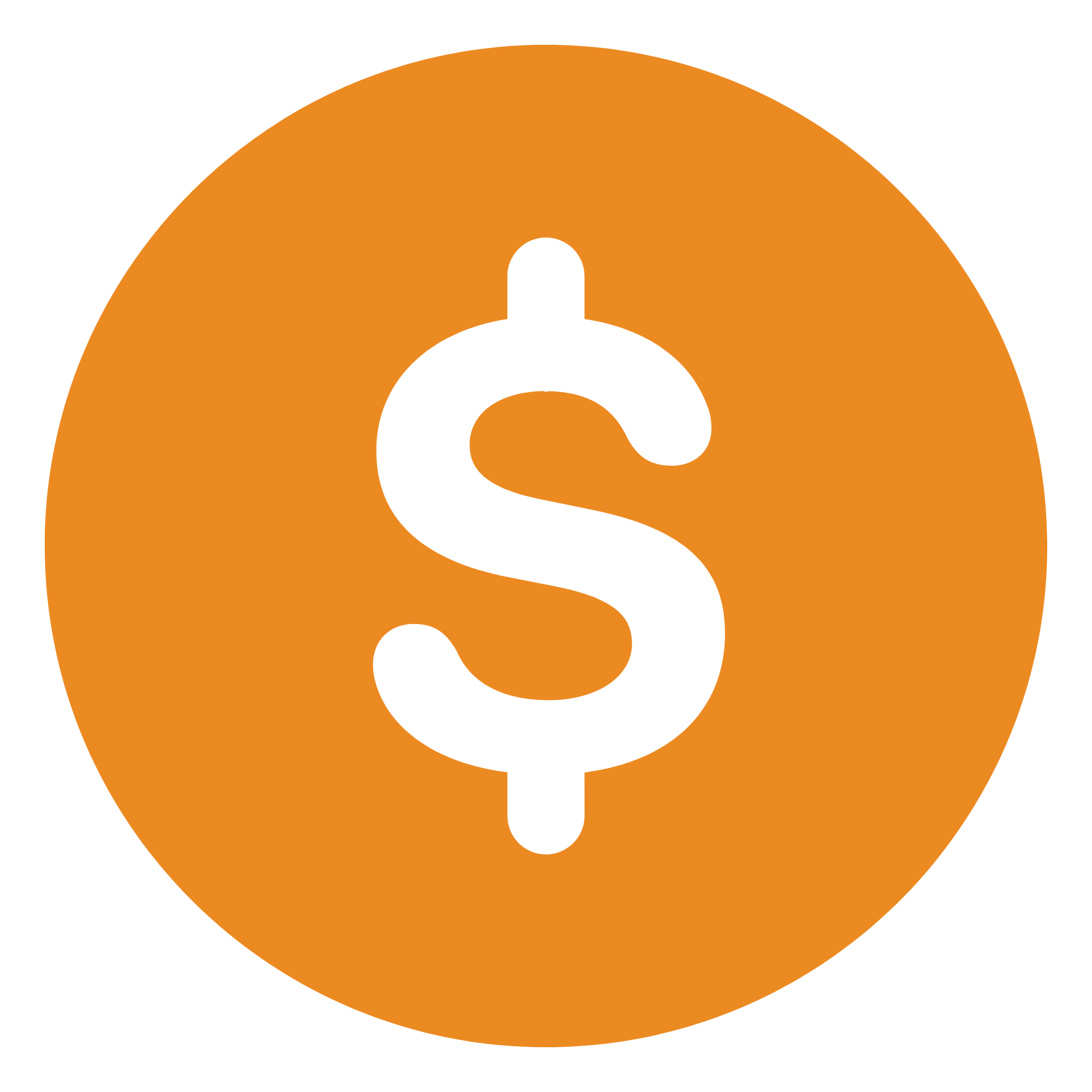 Orange circular icon with a black dollar sign in the center.