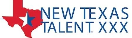 Logo for New Texas Talent XXX featuring a red Texas map with a white star and blue accents.