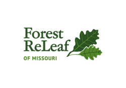 Logo for Forest ReLeaf of Missouri featuring green text and a leaf graphic.
