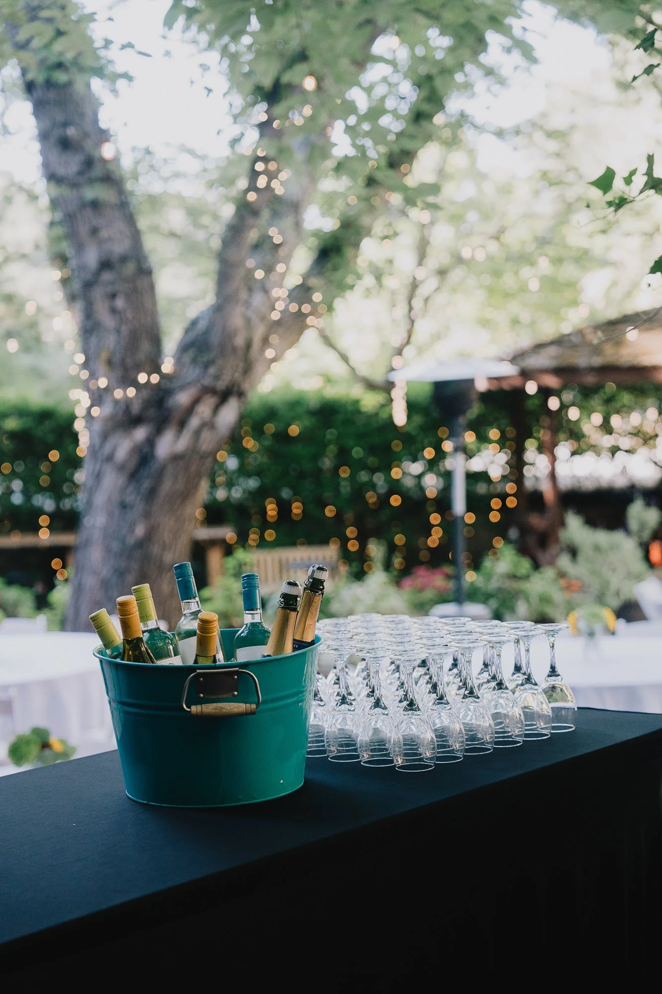 Champagne bucket and glasses set for a garden cocktail hour at Wildwood Acres