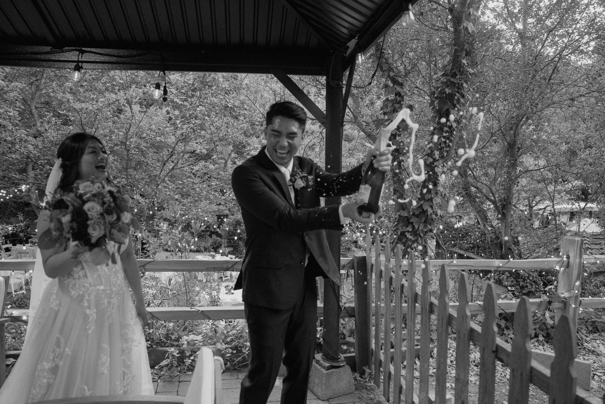 Black and white moment by the gazebo